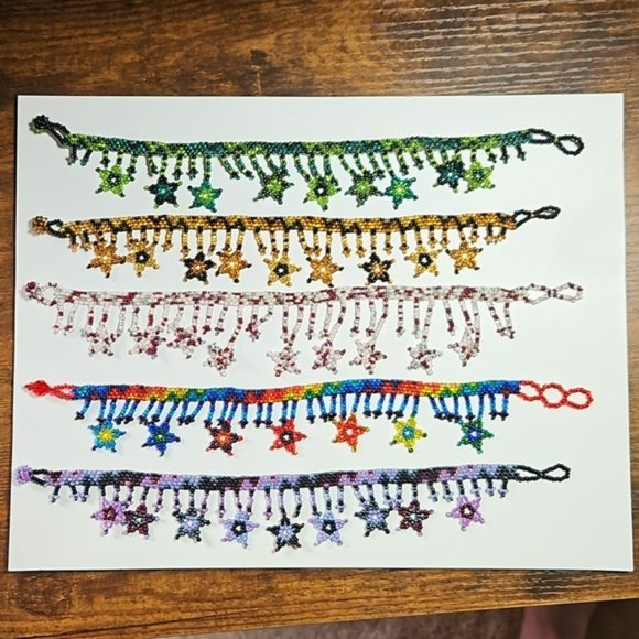 Beaded Ankle bracelets bundle of 5 - with hanging star design. - Picture 5 of 7